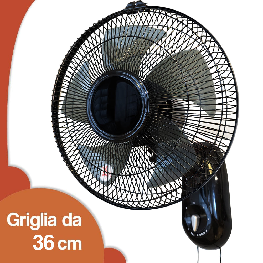 Ventilatore da Muro Parete 36 cm con 3 Livelli di Velocità Pale in Polipropilene