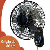 Ventilatore da Muro Parete 36 cm con 3 Livelli di Velocità Pale in Polipropilene