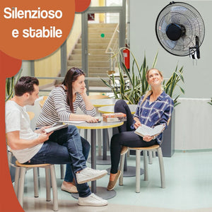 Ventilatore da Muro Parete 43 cm con 3 Livelli di Velocità Pale in Polipropilene