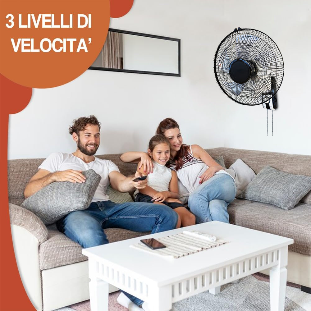 Ventilatore da Muro Parete 43 cm con 3 Livelli di Velocità Pale in Polipropilene