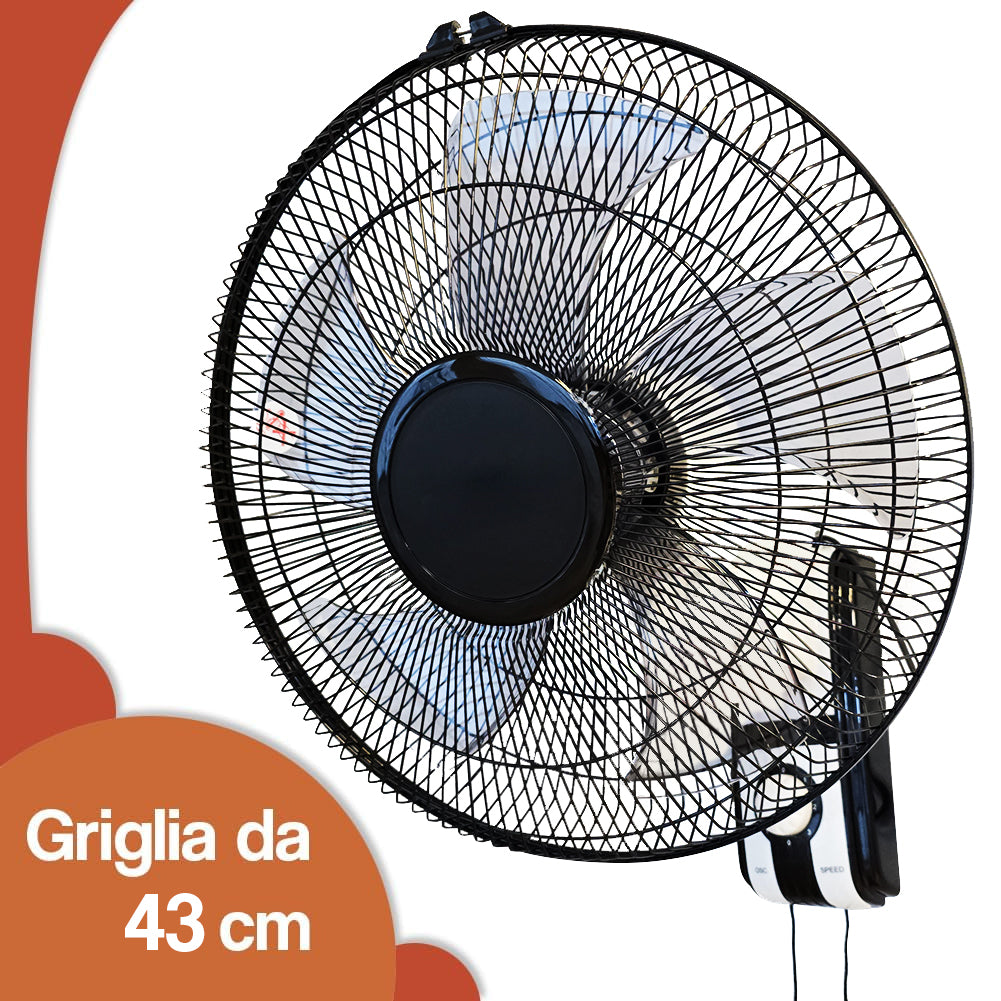 Ventilatore da Muro Parete 43 cm con 3 Livelli di Velocità Pale in Polipropilene