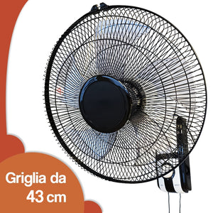 Ventilatore da Muro Parete 43 cm con 3 Livelli di Velocità Pale in Polipropilene