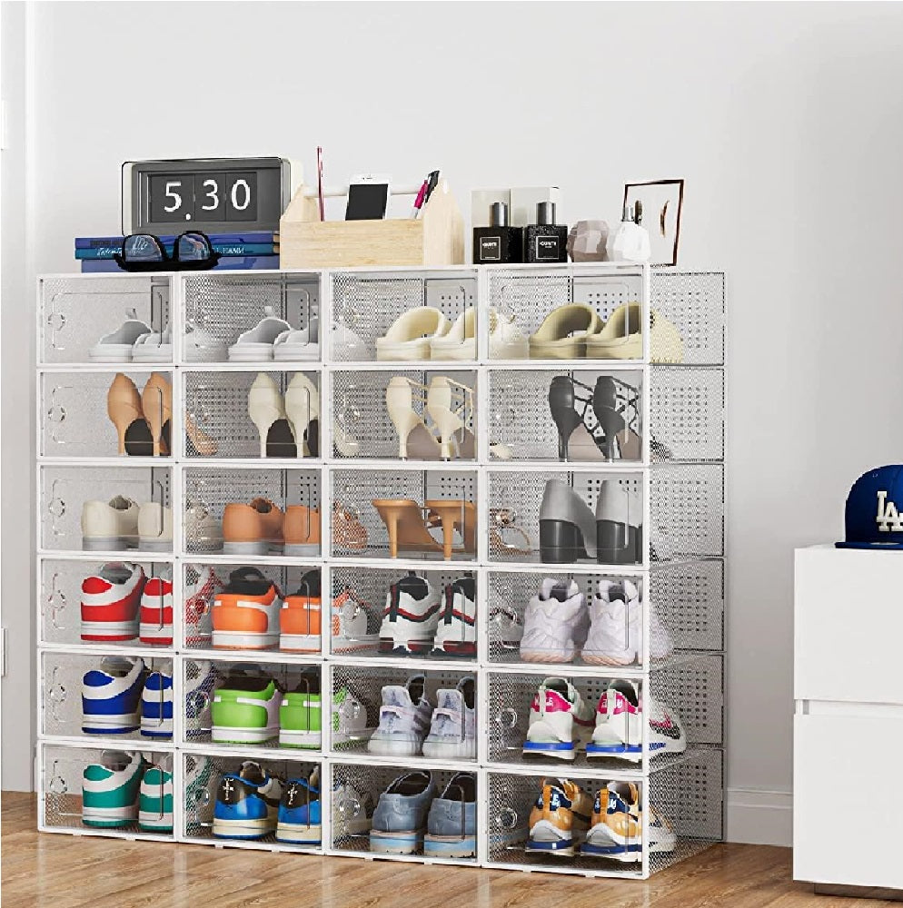 Kit 12 Scatole Portascarpe Impilabili Salvaspazio 35x25x19 cm Ventilate Multiuso