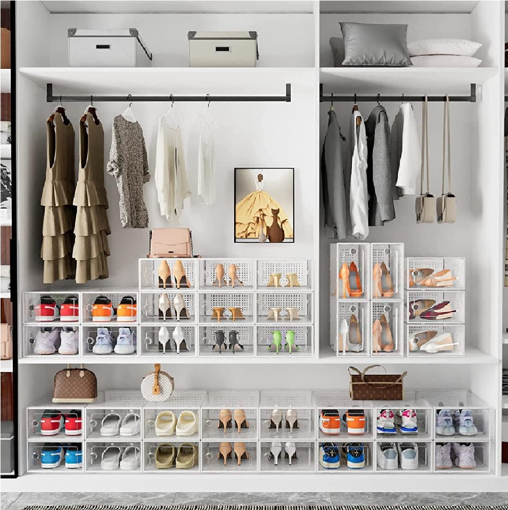 Kit 12 Scatole Portascarpe Impilabili Salvaspazio 35x25x19 cm Ventilate Multiuso