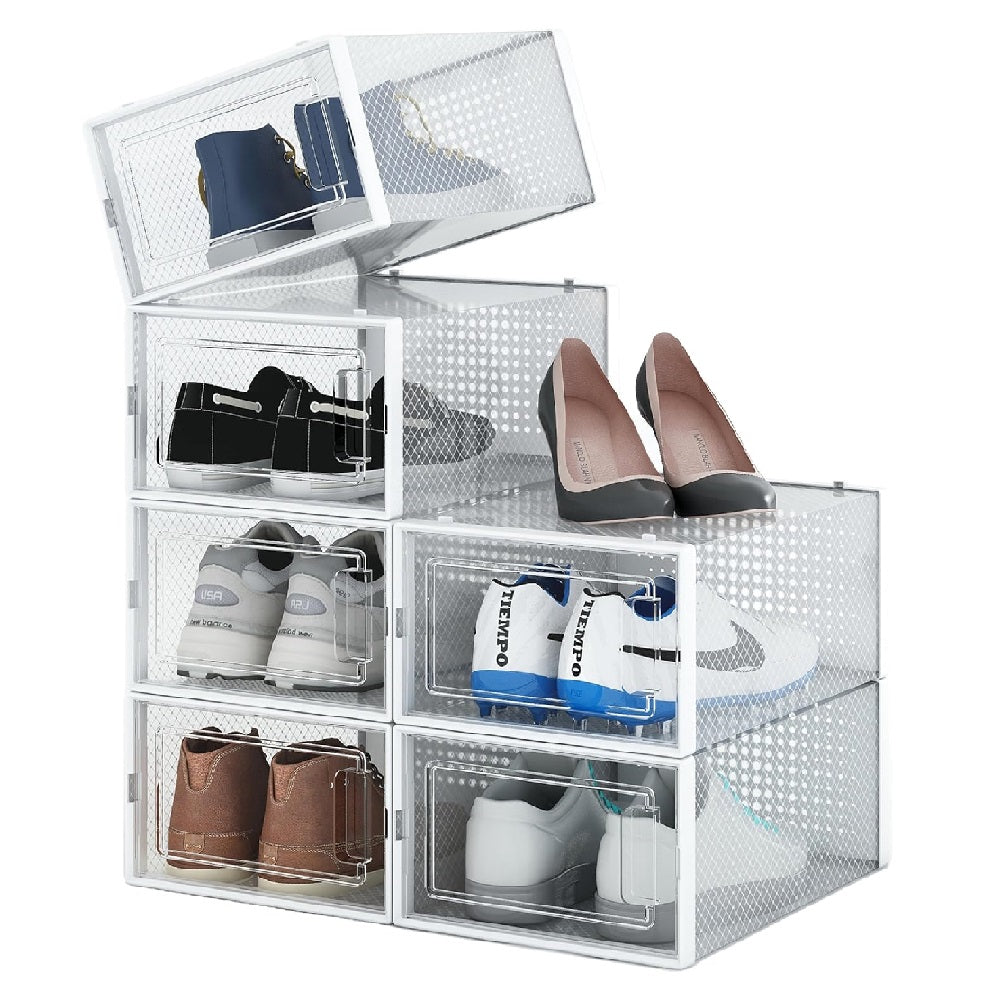 Kit 6 Scatole Portascarpe Impilabili Salvaspazio 35x25x19 cm Ventilate Multiuso