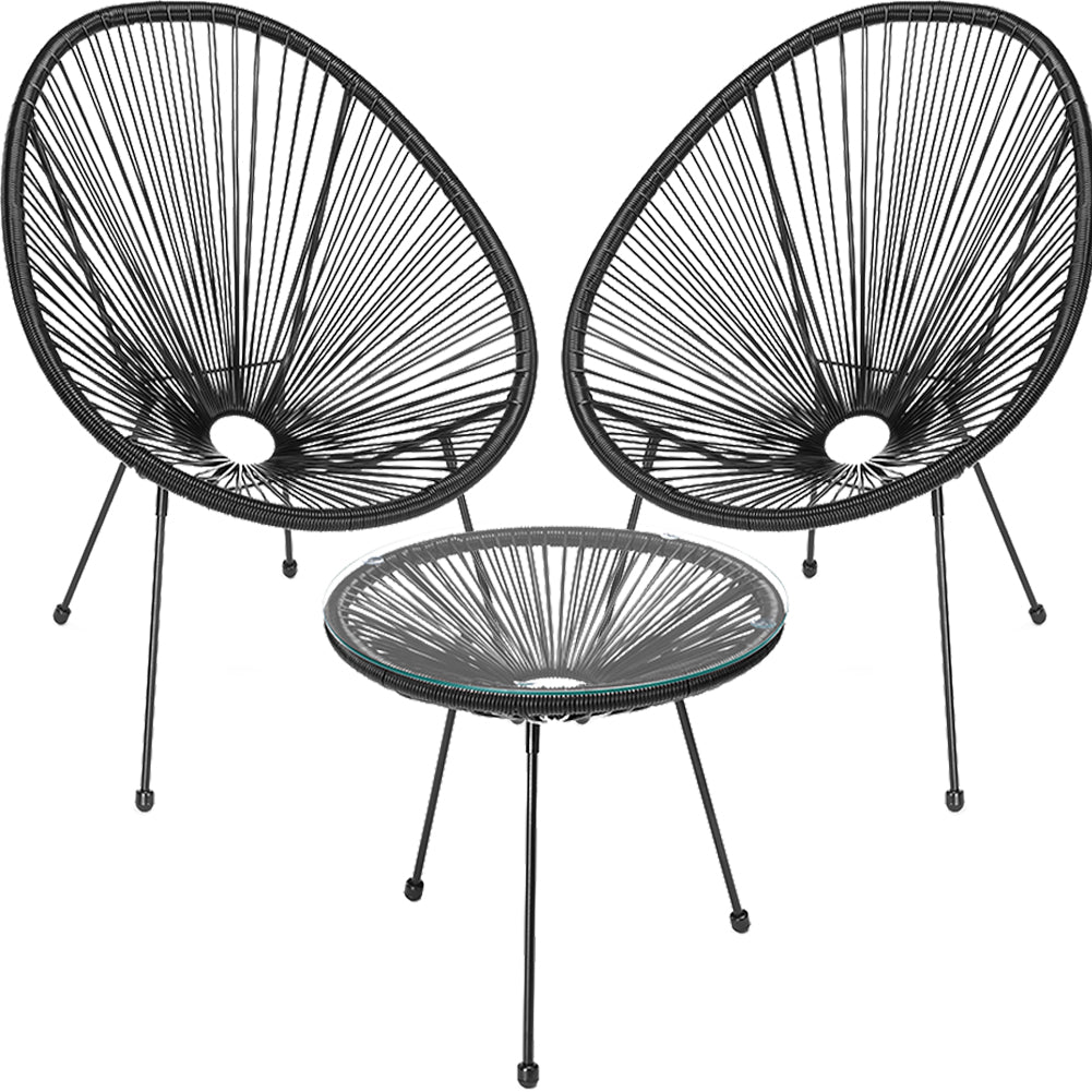 Set Patio in Polyrattan con 2 Sedie e 1 Tavolo per Giardino Esterno Nero
