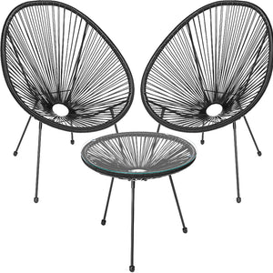 Set Patio in Polyrattan con 2 Sedie e 1 Tavolo per Giardino Esterno Nero