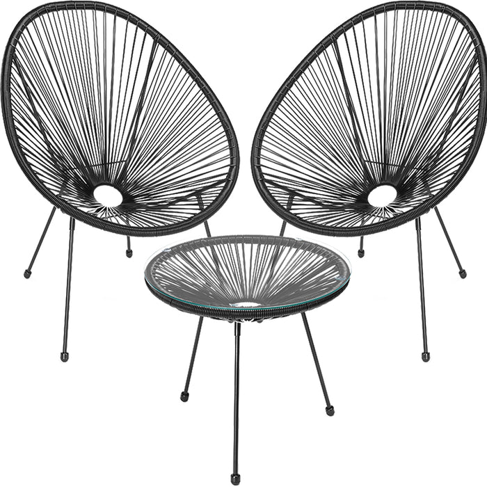 Set Patio in Polyrattan con 2 Sedie e 1 Tavolo per Giardino Esterno Nero