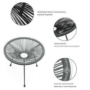 Set Patio in Polyrattan con 2 Sedie e 1 Tavolo per Giardino Esterno Nero