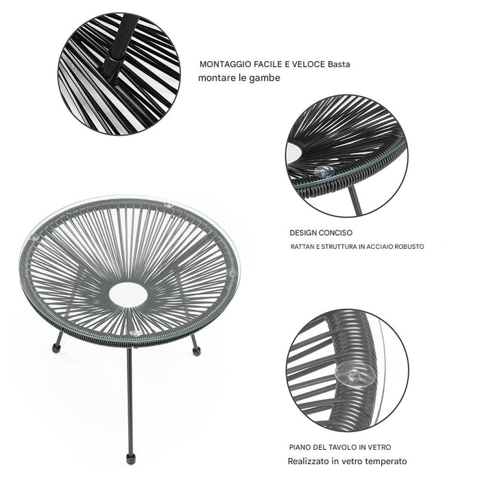 Set Patio in Polyrattan con 2 Sedie e 1 Tavolo per Giardino Esterno Nero