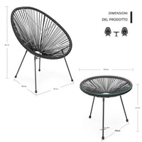 Set Patio in Polyrattan con 2 Sedie e 1 Tavolo per Giardino Esterno Nero