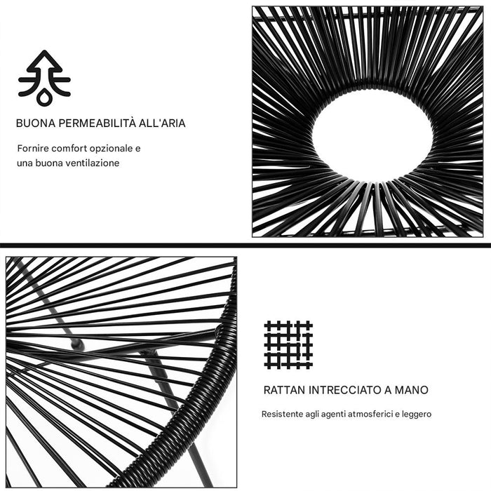 Set Patio in Polyrattan con 2 Sedie e 1 Tavolo per Giardino Esterno Nero