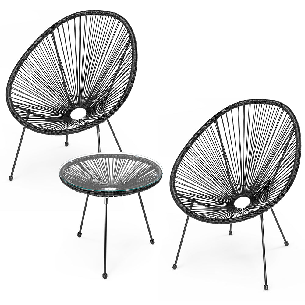 Set Patio in Polyrattan con 2 Sedie e 1 Tavolo per Giardino Esterno Nero