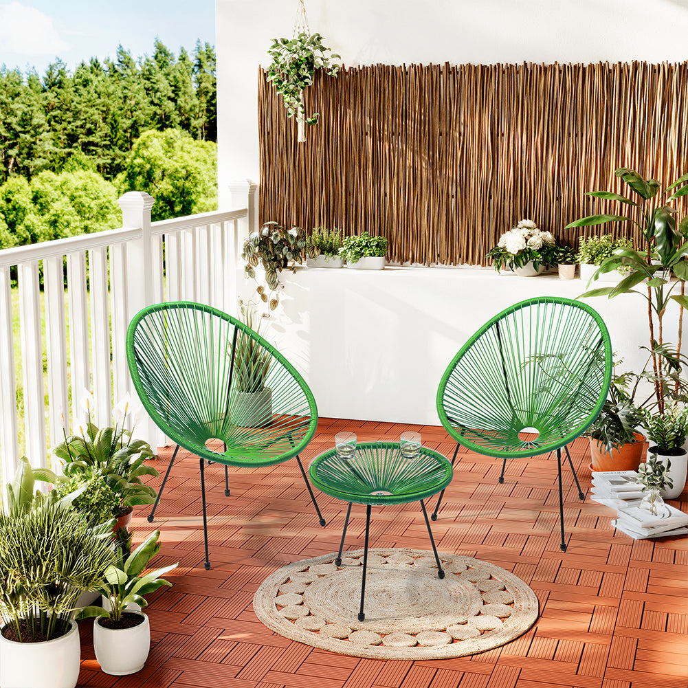 Set Patio in Polyrattan con 2 Sedie e 1 Tavolo per Giardino Esterno Verde Menta