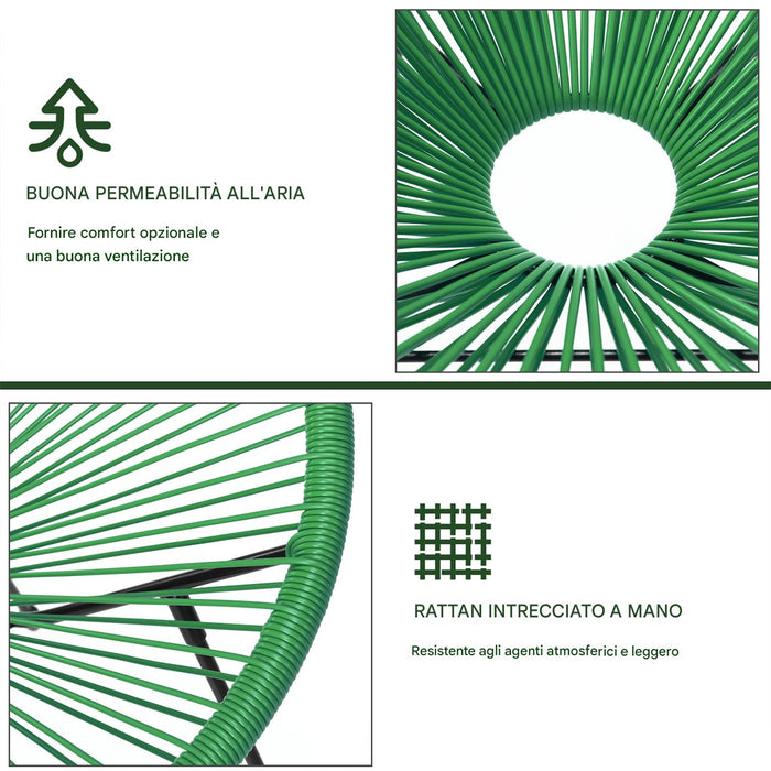 Set Patio in Polyrattan con 2 Sedie e 1 Tavolo per Giardino Esterno Verde Menta