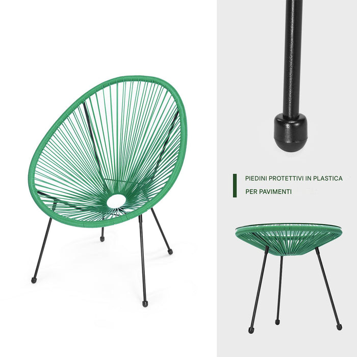 Set Patio in Polyrattan con 2 Sedie e 1 Tavolo per Giardino Esterno Verde Menta