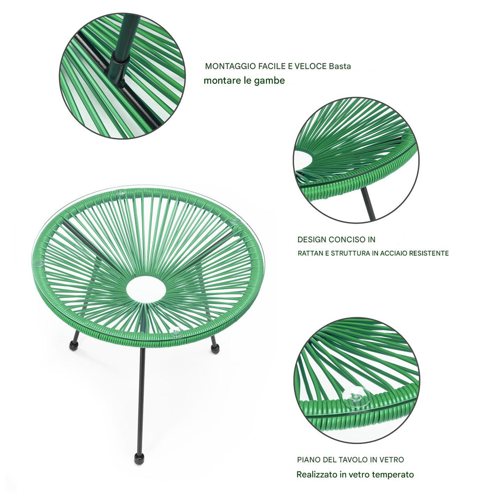 Set Patio in Polyrattan con 2 Sedie e 1 Tavolo per Giardino Esterno Verde Menta