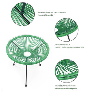 Set Patio in Polyrattan con 2 Sedie e 1 Tavolo per Giardino Esterno Verde Menta
