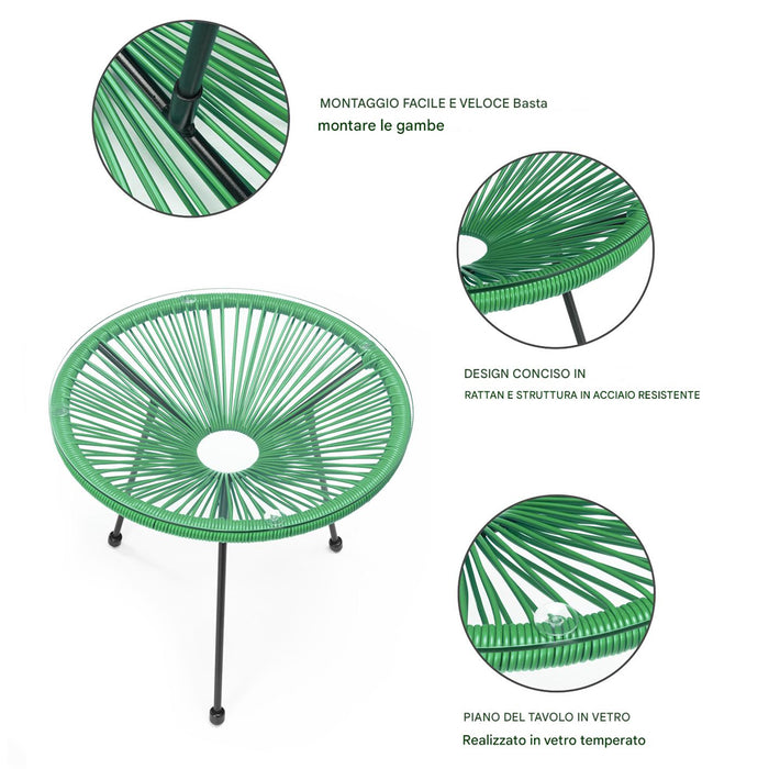 Set Patio in Polyrattan con 2 Sedie e 1 Tavolo per Giardino Esterno Verde Menta