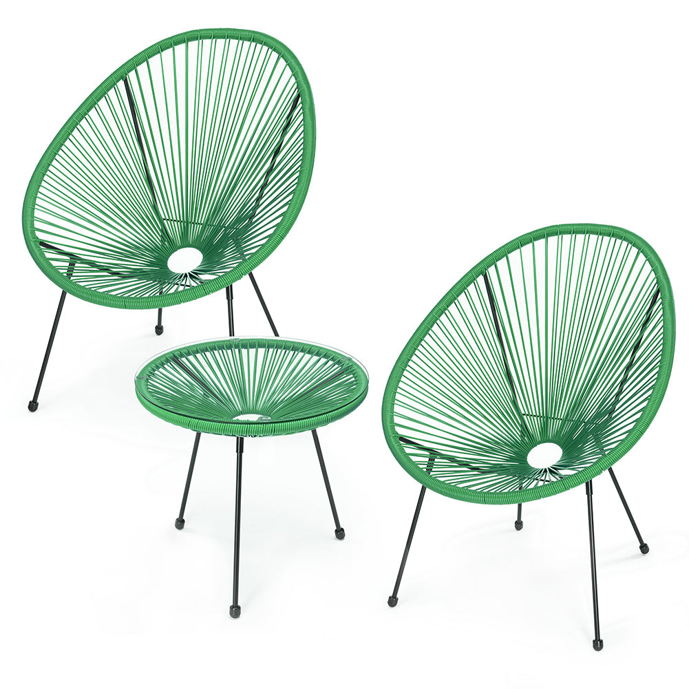 Set Patio in Polyrattan con 2 Sedie e 1 Tavolo per Giardino Esterno Verde Menta