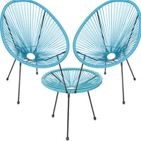 Set Patio in Polyrattan con 2 Sedie e 1 Tavolo per Giardino Esterno Azzurro