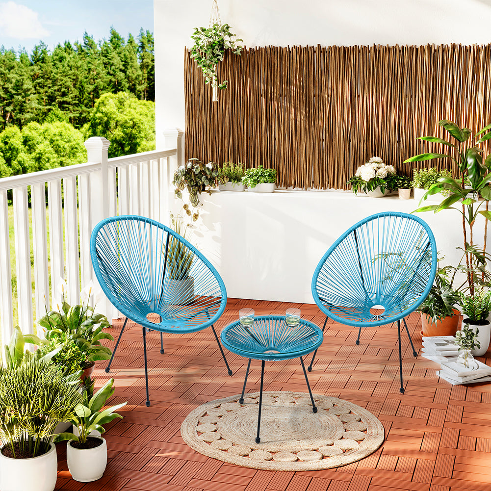 Set Patio in Polyrattan con 2 Sedie e 1 Tavolo per Giardino Esterno Azzurro