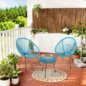 Set Patio in Polyrattan con 2 Sedie e 1 Tavolo per Giardino Esterno Azzurro