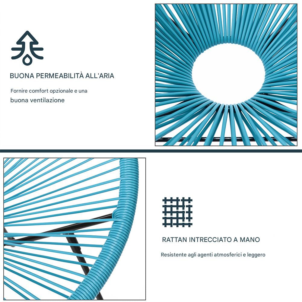 Set Patio in Polyrattan con 2 Sedie e 1 Tavolo per Giardino Esterno Azzurro