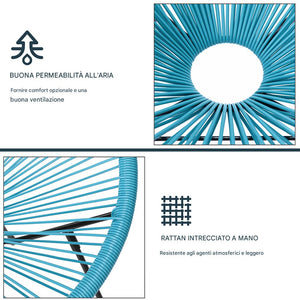 Set Patio in Polyrattan con 2 Sedie e 1 Tavolo per Giardino Esterno Azzurro