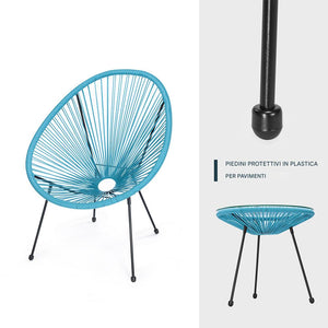 Set Patio in Polyrattan con 2 Sedie e 1 Tavolo per Giardino Esterno Azzurro
