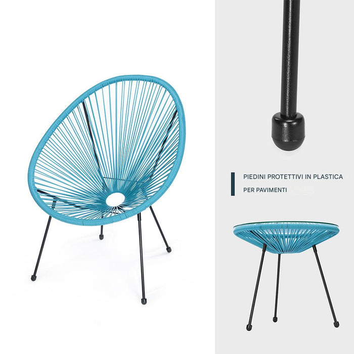 Set Patio in Polyrattan con 2 Sedie e 1 Tavolo per Giardino Esterno Azzurro