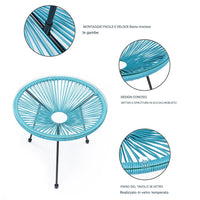 Set Patio in Polyrattan con 2 Sedie e 1 Tavolo per Giardino Esterno Azzurro