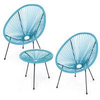 Set Patio in Polyrattan con 2 Sedie e 1 Tavolo per Giardino Esterno Azzurro