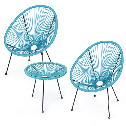 Set Patio in Polyrattan con 2 Sedie e 1 Tavolo per Giardino Esterno Azzurro