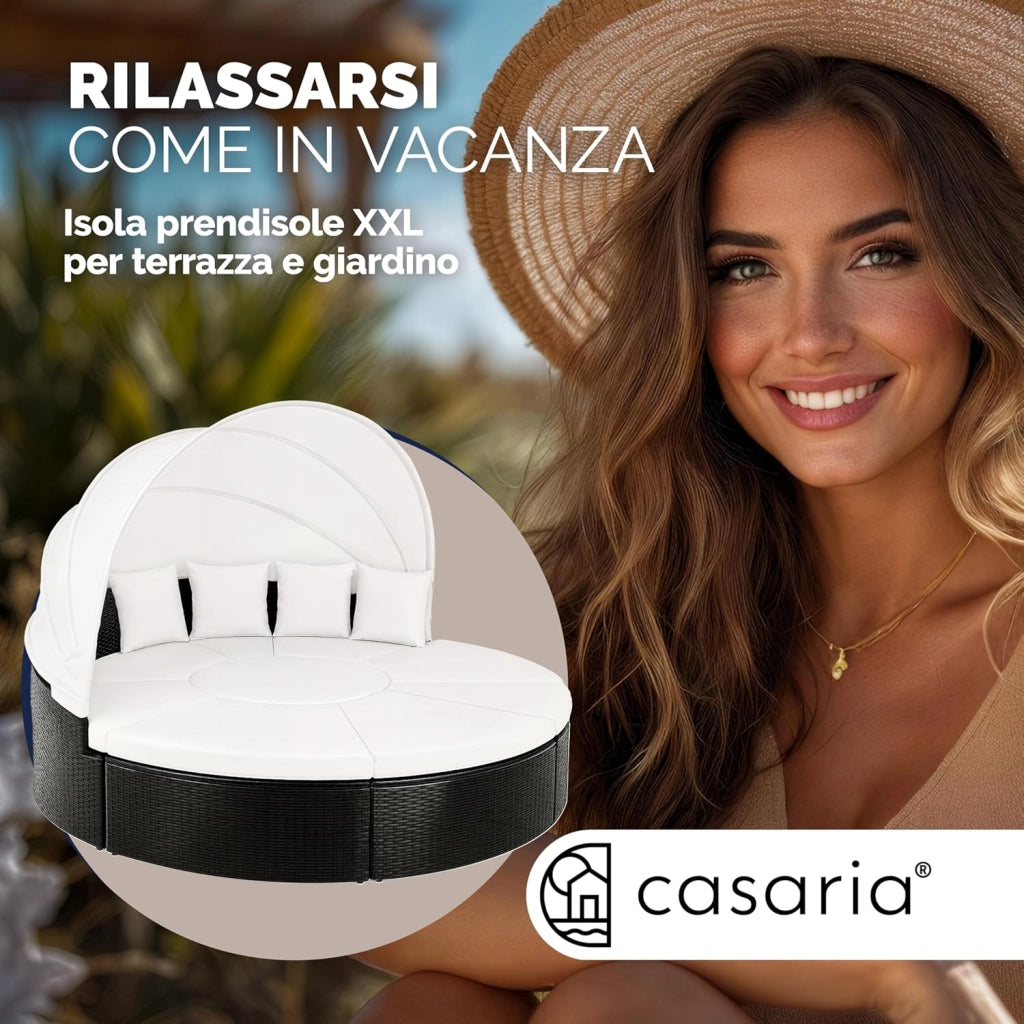 Isola Prendisole Polyrattan Ø230 Baldacchino Cuscini Lettino Set Lounge Componibile