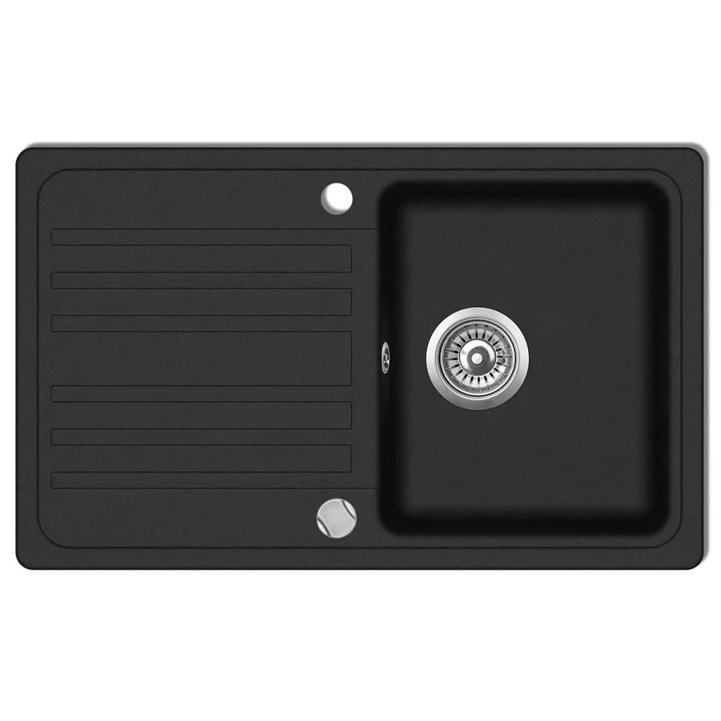 Lavello da cucina in granito nero reversibile con scolapiatti e lavabo 02_0002304
