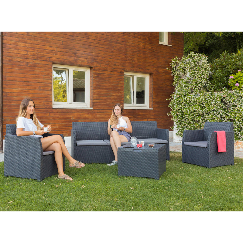 Set Rattan Artemide antracite Divano Tavolo e Poltrone – Arredo Giardino