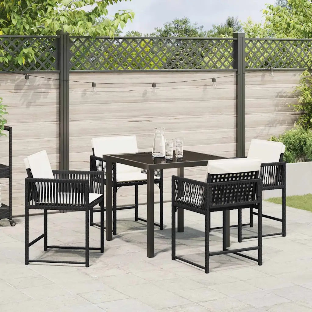 Set da Pranzo per Giardino 5 pcs Nero polyrattan 3380741
