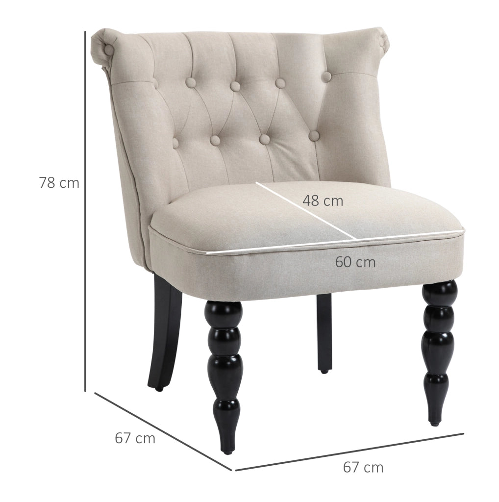 Poltrona vintage beige in lino con struttura in legno