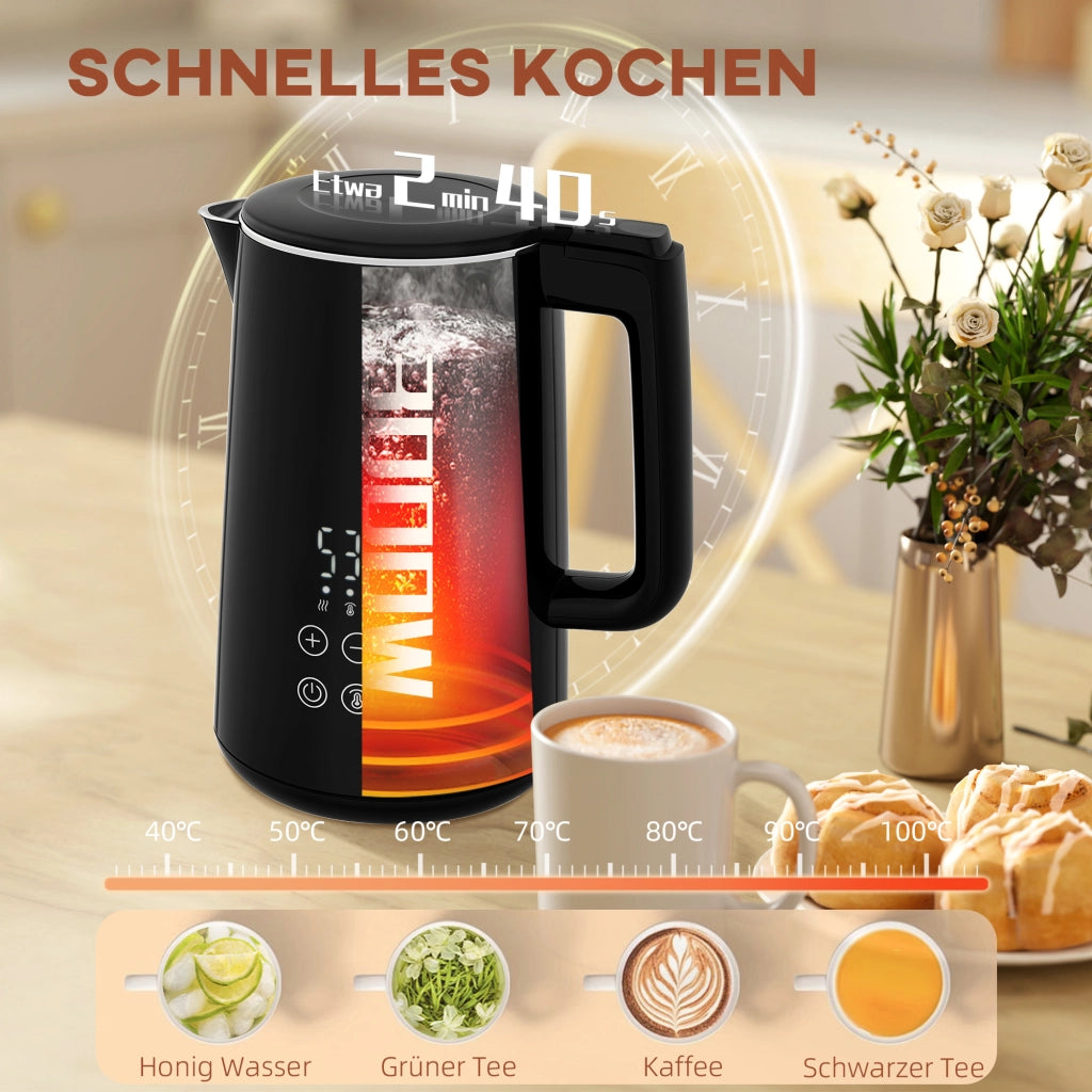 Set cucina con bollitore e tostapane ¨C zephmum ¨C 7 livelli tostatura, acciaio inossidabile, plastica, nero