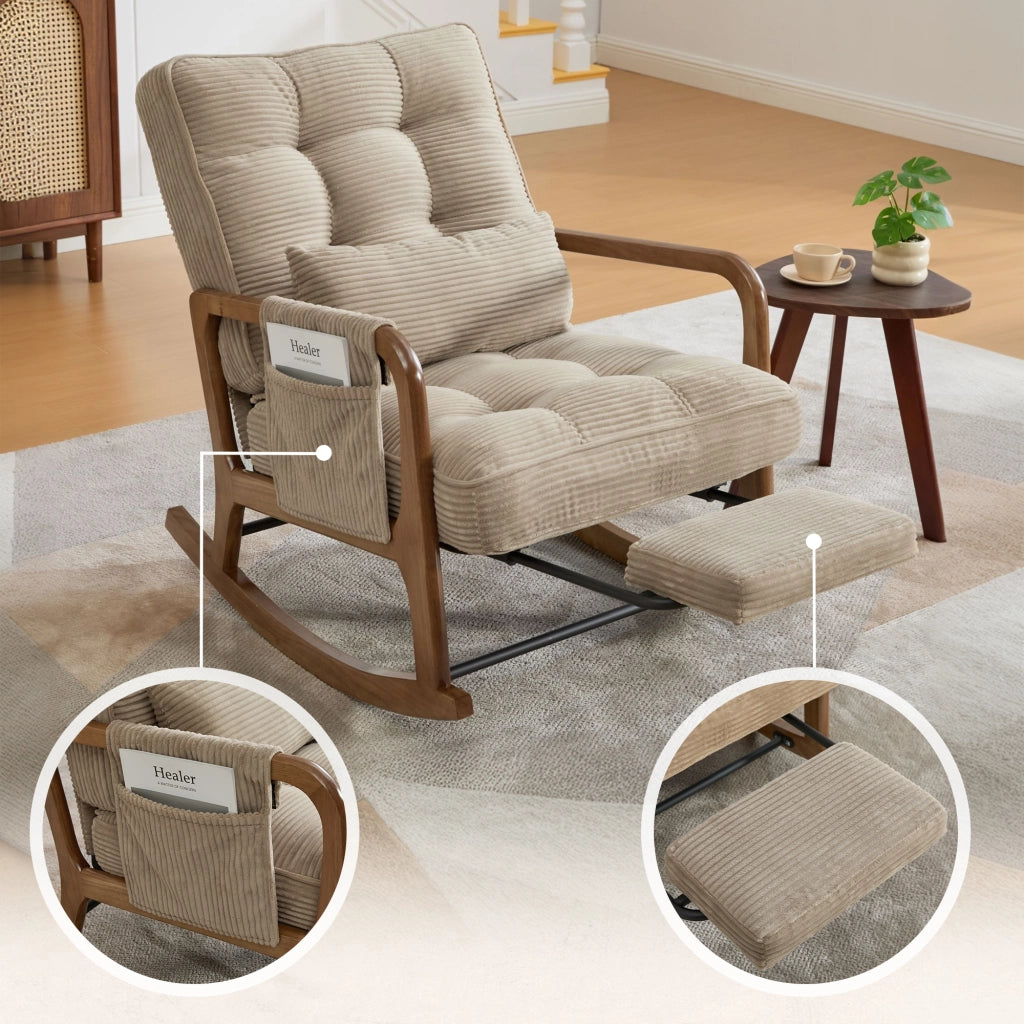 SEDIA A DONDOLO con poggiapiedi 70x80x92 cm in corda kaki