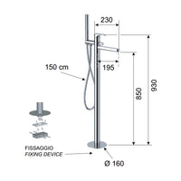 Rubinetto bordo vasca da pavimento, con deviatore e kit doccia - serie class line