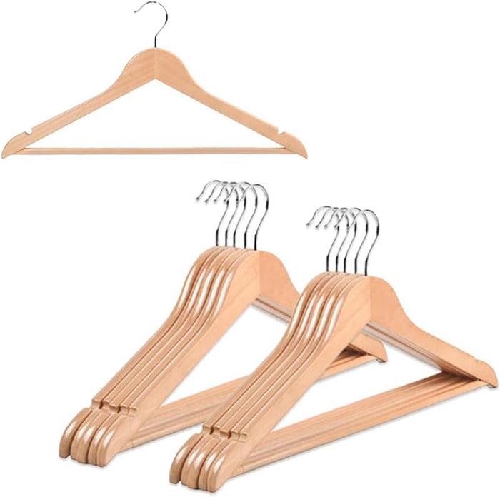 MAURY'S SET MANICO BASTONE APPENDIABITI PER ARMADIO GUARDAROBA ALLUNGABILE DA 82 CM A 150 CM + 8 GRUCCE IN LEGNO DI BETULLA