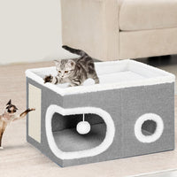 Cuccia Casa per Gatti Cubo Grigio Tiragraffi Casetta Animali Domestici 58x42x33cm