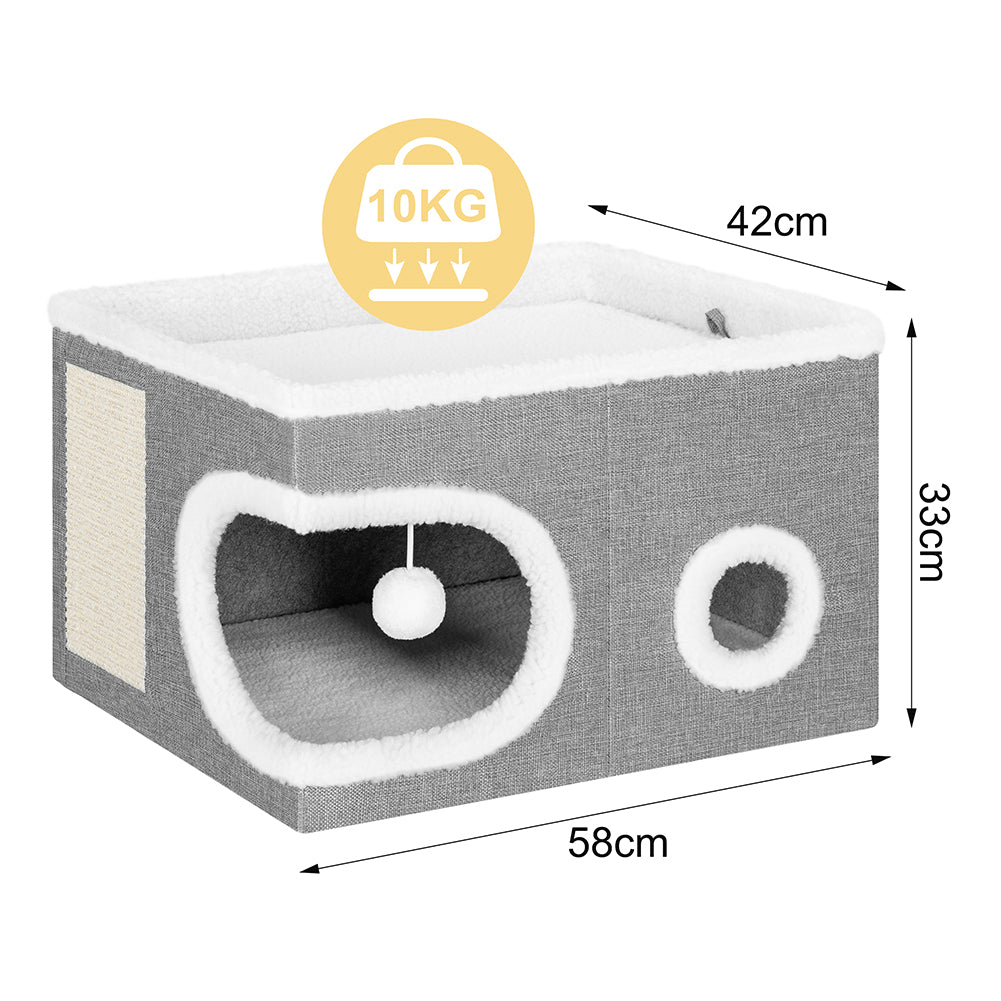 Cuccia Casa per Gatti Cubo Grigio Tiragraffi Casetta Animali Domestici 58x42x33cm
