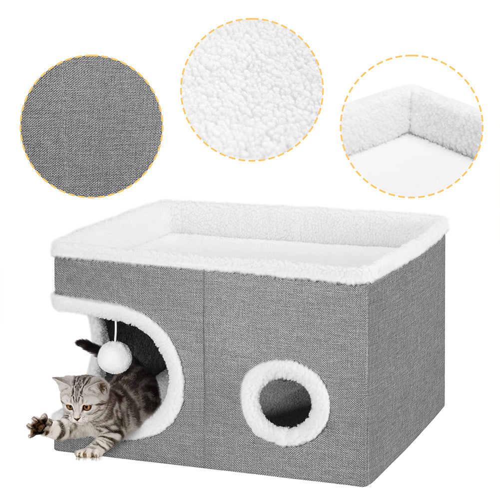 Cuccia Casa per Gatti Cubo Grigio Tiragraffi Casetta Animali Domestici 58x42x33cm