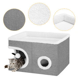 Cuccia Casa per Gatti Cubo Grigio Tiragraffi Casetta Animali Domestici 58x42x33cm