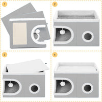 Cuccia Casa per Gatti Cubo Grigio Tiragraffi Casetta Animali Domestici 58x42x33cm