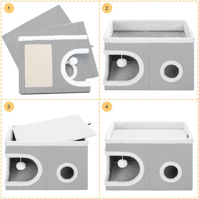 Cuccia Casa per Gatti Cubo Grigio Tiragraffi Casetta Animali Domestici 58x42x33cm