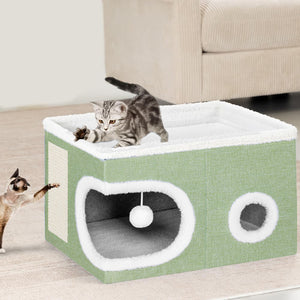 Cuccia Casa per Gatti Cubo Verde Tiragraffi Casetta Animali Domestici 58x42x33cm